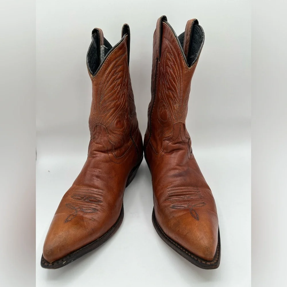 Vintage CODE WEST Tan Leather Cowboy Boots Midi Western BOHO Women’s SZ 7 - Picture 4 of 10